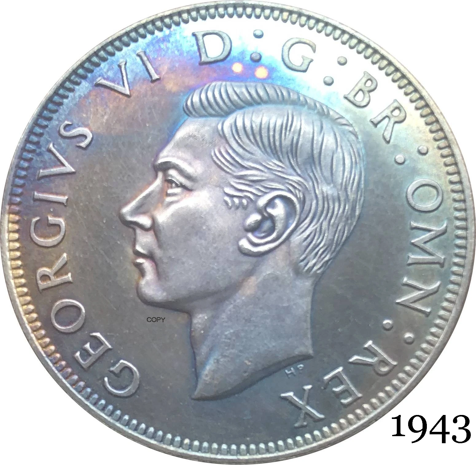 Полукорона король Джордж Ви из Великобритании 1943 кг 1/2, оставила шестую Великобританию, британская Посеребренная копия HP, монета с замшевым краем