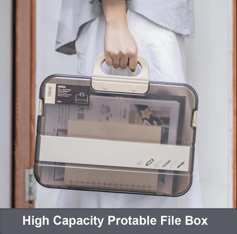 

Sharkbang Multifunctional A4 Wordpad File Folder Lock Handle Transparent Box Desktop Organizer Storage Box School Stationery
