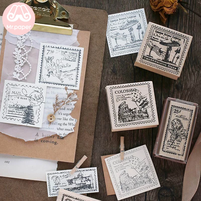 Mr Paper винтажная Ретро Печать на грибы цветы деревянные резиновые печати для