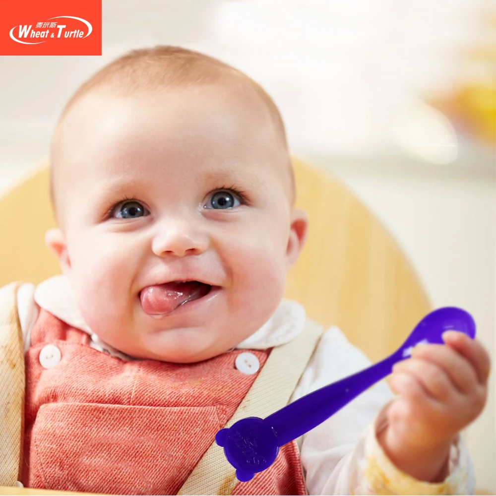 Violet Kids Flatware Feeding Ice Cream Spoon Children's Tableware Baby Safety Care Temperature Sensing Training Silicone | Мать и