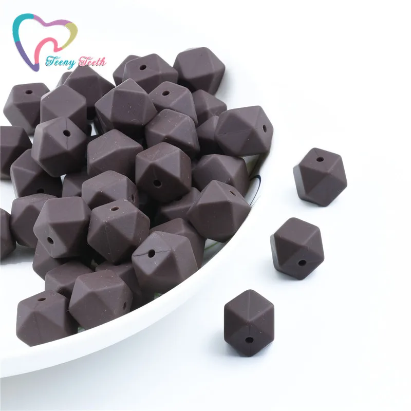 10 PCS Chocolate Brown Silicone Hexagon 14-17 MM Beads Baby Teether Geometric DIY Necklace Teething Toys | Украшения и аксессуары
