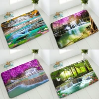 waterfall non slip bathroom mat natural scenery green forest flowers lotus fish indoor entrance doormat absorbent home carpet