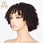 Афро кудрявый вьющийся парик, парики из человеческих волос на сетке с челкой, предварительно выщипанный парик 13x4 на сетке спереди для женщин, черные волосы Remy Na Beauty
