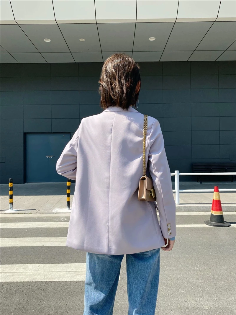

TMODA597 Za Casual Loose Blazer Coat Notched Long Sleeve Single Breasted Pockets New Fashion 2021 Spring Women Jacket Coat