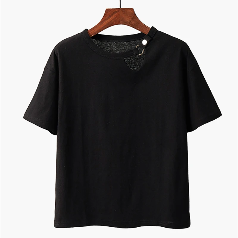

New Summer Cotton T Shirt Womens O Neck Slim Thin Solid Tops Femme Hollow Out Patchwork Short Sleeve Casual Tee T-Shirt Female