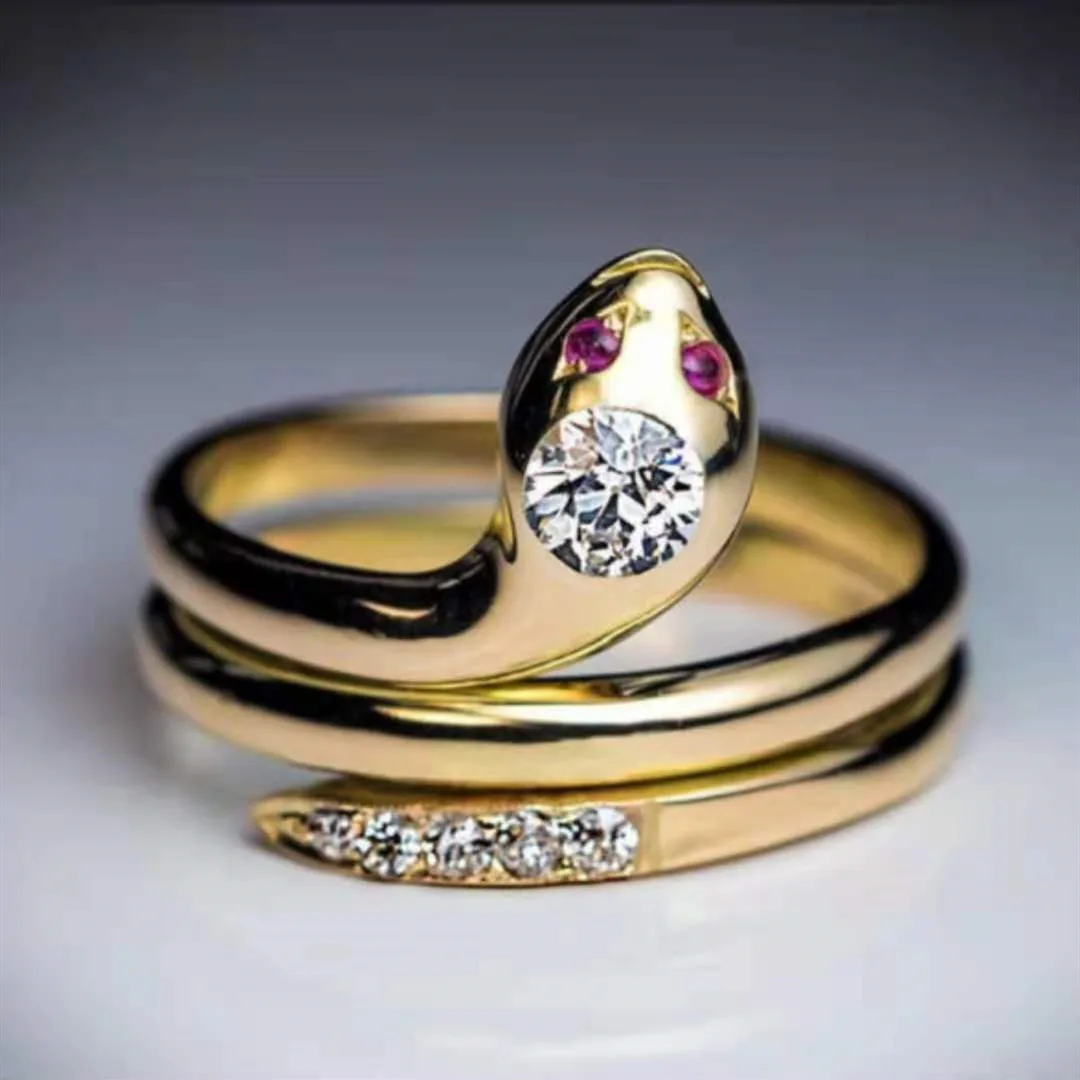 

Personality Gold Color Snake Rings Inlay White Zircon Crystal Rings for Women's Rings Cocktail Party Jewelry Birthday Gifts