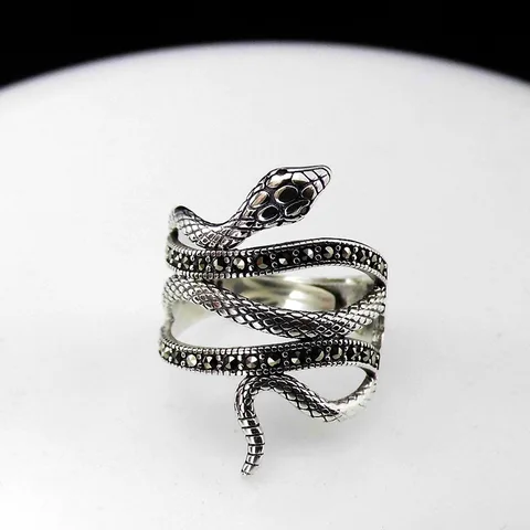 Кольцо в виде змеи, 925 пробы, серебро, цвет марказит, новая мода, оригинал, Серебро S925 пробы, цветные кольца для женщин, регулируемый размер