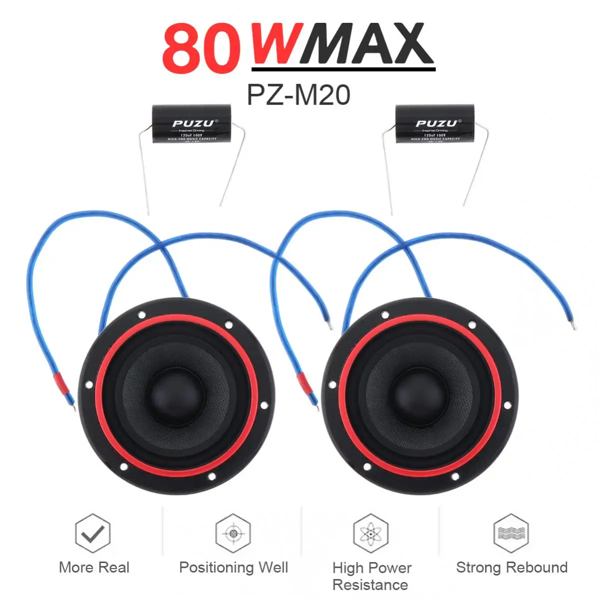 

2pcs 80W Car Speaker Universal 4Ohm 2.5 Inch Kevlar Cone Midrange Dome Tweeter Loudspeaker Super Power Audio Sound for car