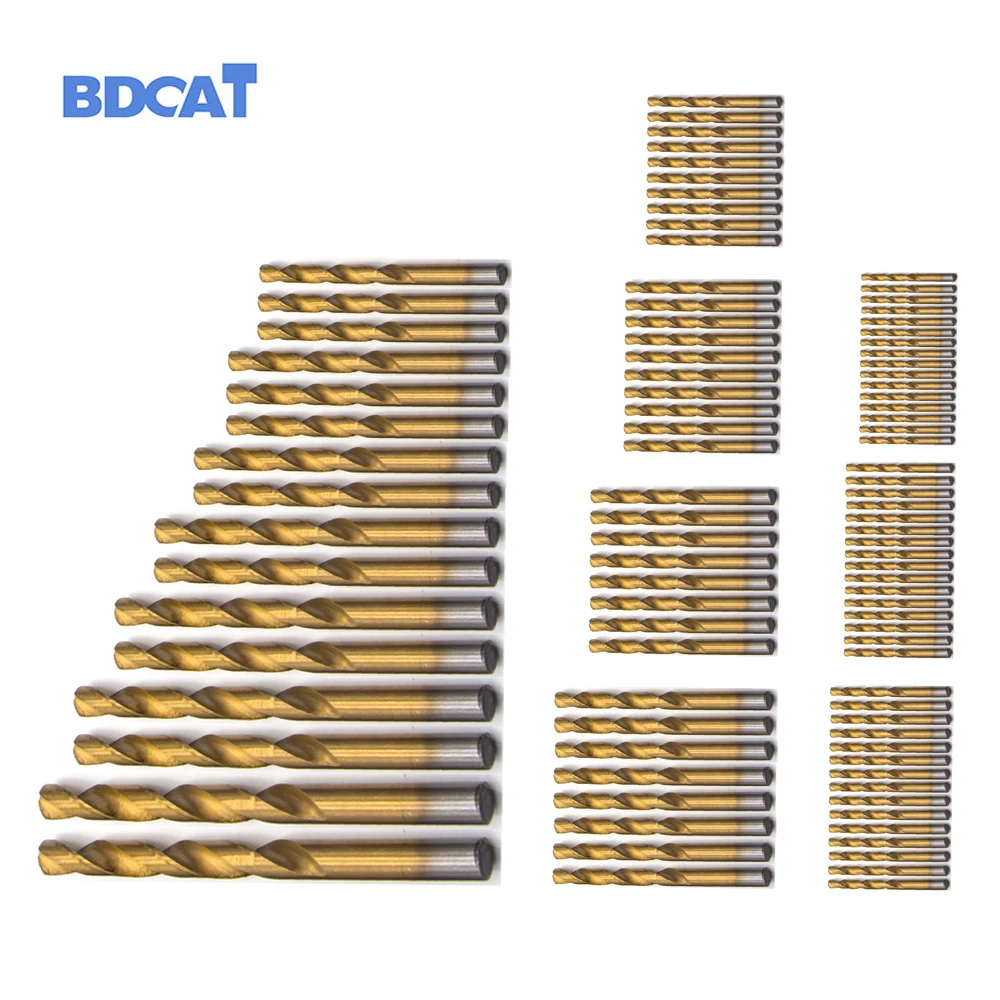 

BDCAT 99 шт. титановые сверла из быстрорежущей стали с покрытием 1,5 мм-10 мм нержавеющая сталь HSS высокоскоростные сверла Набор для электрических сверл инструменты
