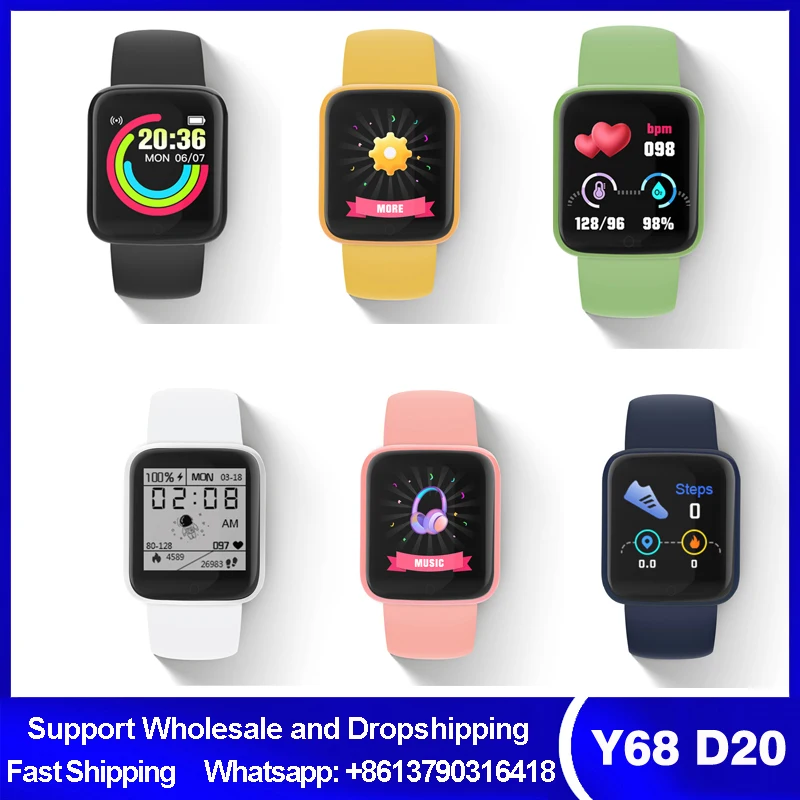 

Смарт-часы Macaron Y68 D20 2021, цветные, с фитнес-браслетом, пульсометром, Bluetooth, умные часы Xiaomi