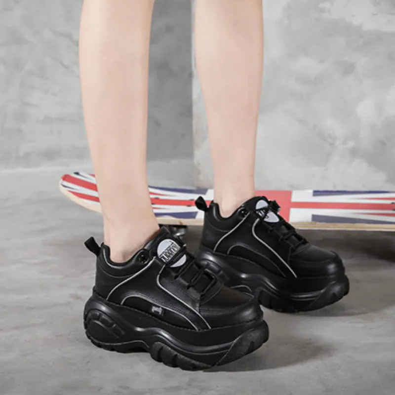 

Genuine Leather Sneakers White Shoes Woman Casual Shoes 2021 New Female Chunky High Heel Sneakers For Woman Black Shoes