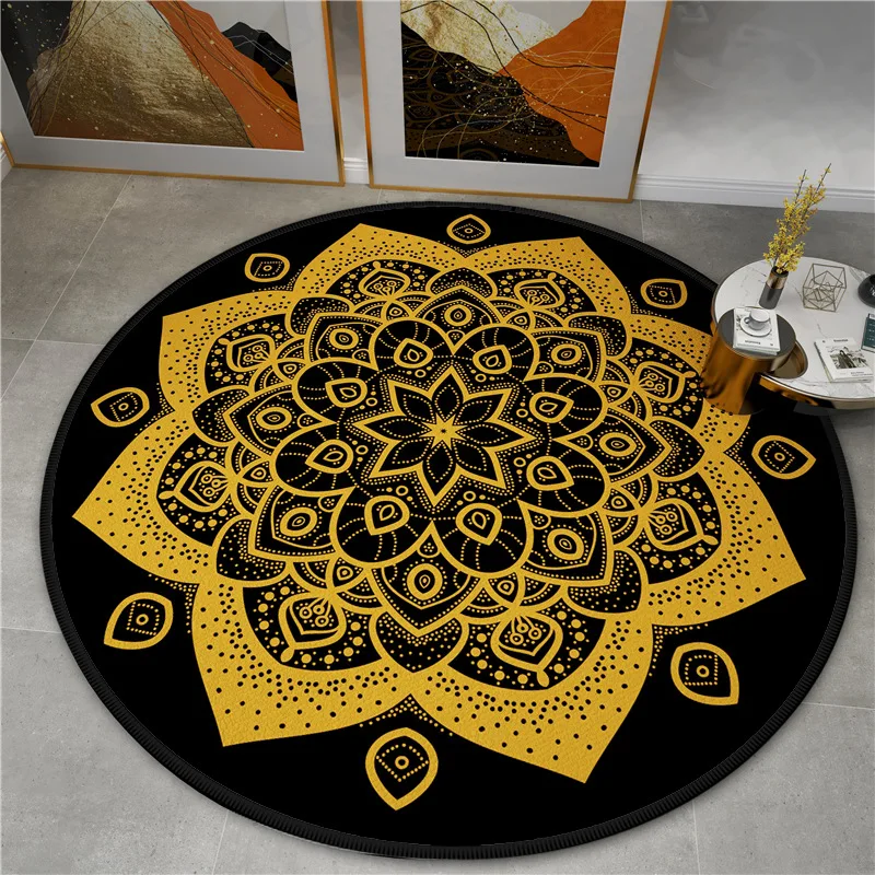 

Gilt Mandala Round Rugs Carpet Living Room Absorbent Entrance Door Mat Bedroom Rug Bathroom Non-Slip Carpet Floor Mat Doormat
