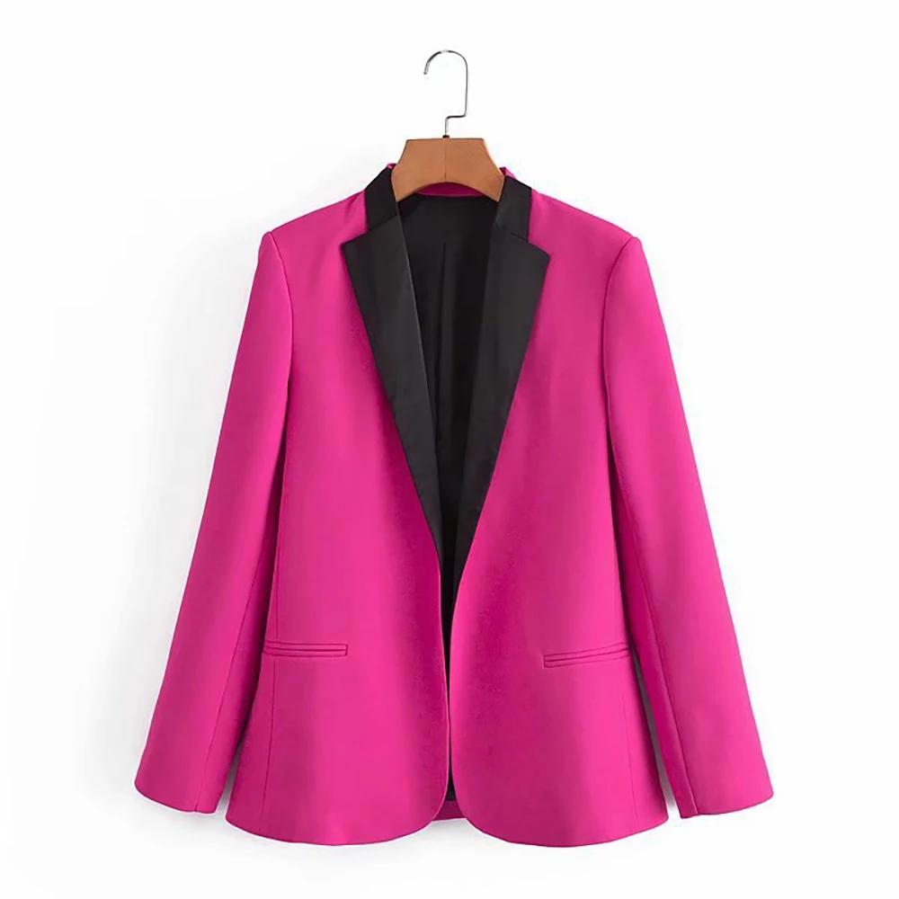 

Fashion Elegant Office Women Wear No Deduction Blazer Coat Vintage Long Sleeve Welt Pockets Female Outerwear Chic Suit Coat