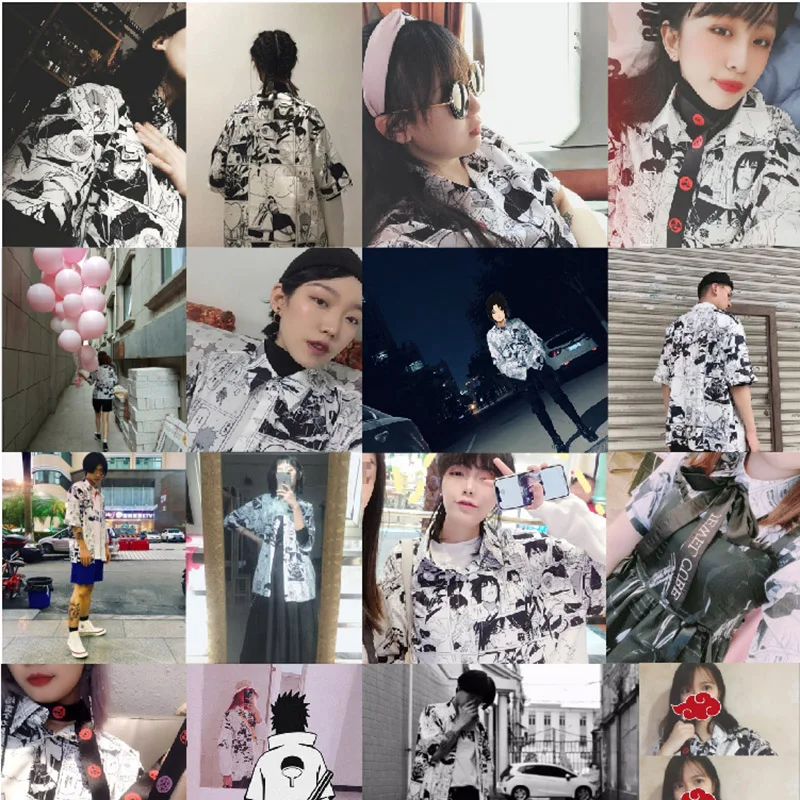 

Blouse Women Men Shirts Punk Tops japan Ins Sasukees Printed Long-Sleeved Loose Flower Shirt Couple Beach Cardigan Anime shirt
