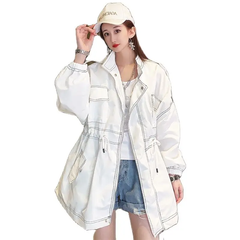 

2022 NEW Fashion Spring Autumn Long Trench Coats For Womens Clothing Casual Long Sleeve Zipper Windbreaker Female Tops b307