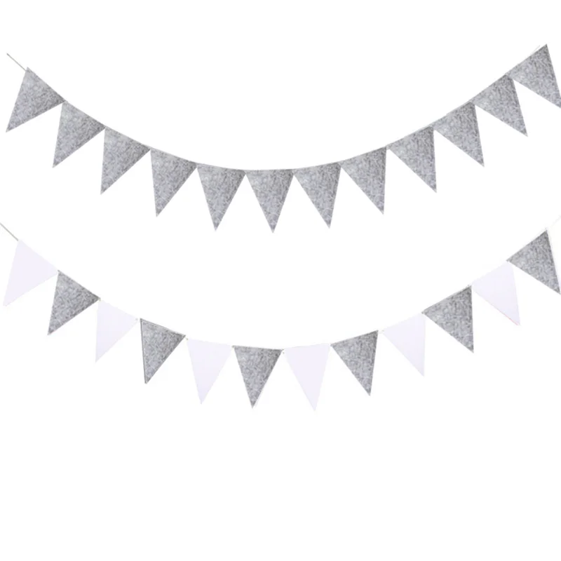 Фетровая гирлянда с флажками серый синий белый коричневый шнурок баннер