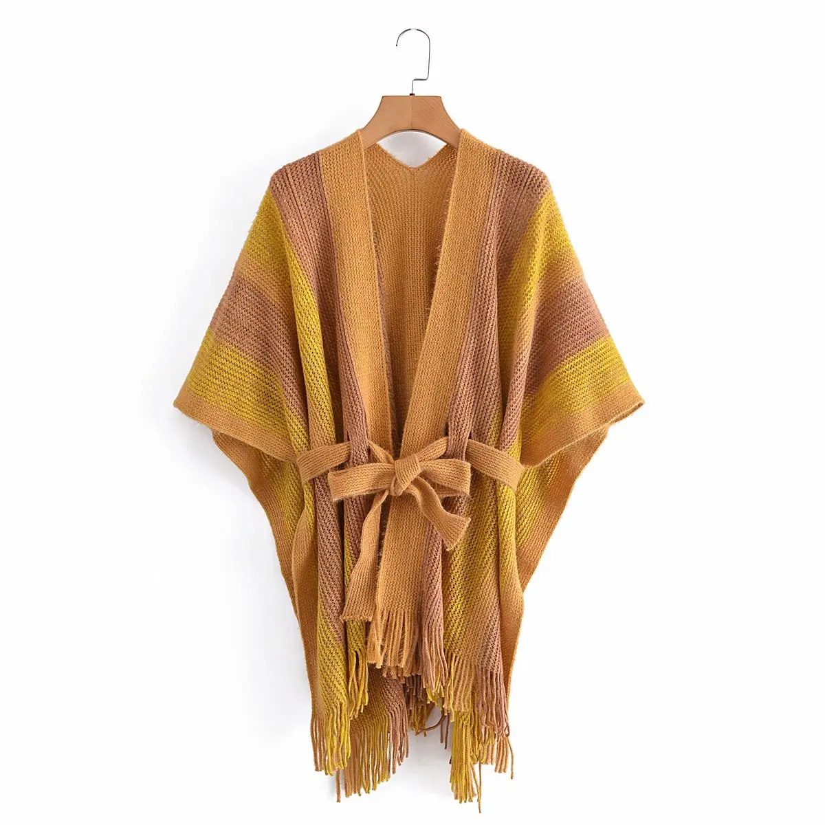 

Женская плявечерние шаль ZA, свитер с поясом для приема гостей, жилет без рукавов, шаль контрастных цветов с кисточками, накидка в полоску для...