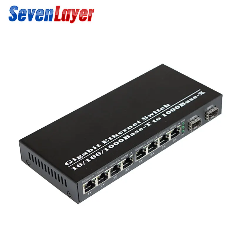 ГБ, оптический оптоволоконный коммутатор ethernet волоконно-оптический медиаконвертер 2 порта SFP волокно с 8 rj45 10/100/1000 м