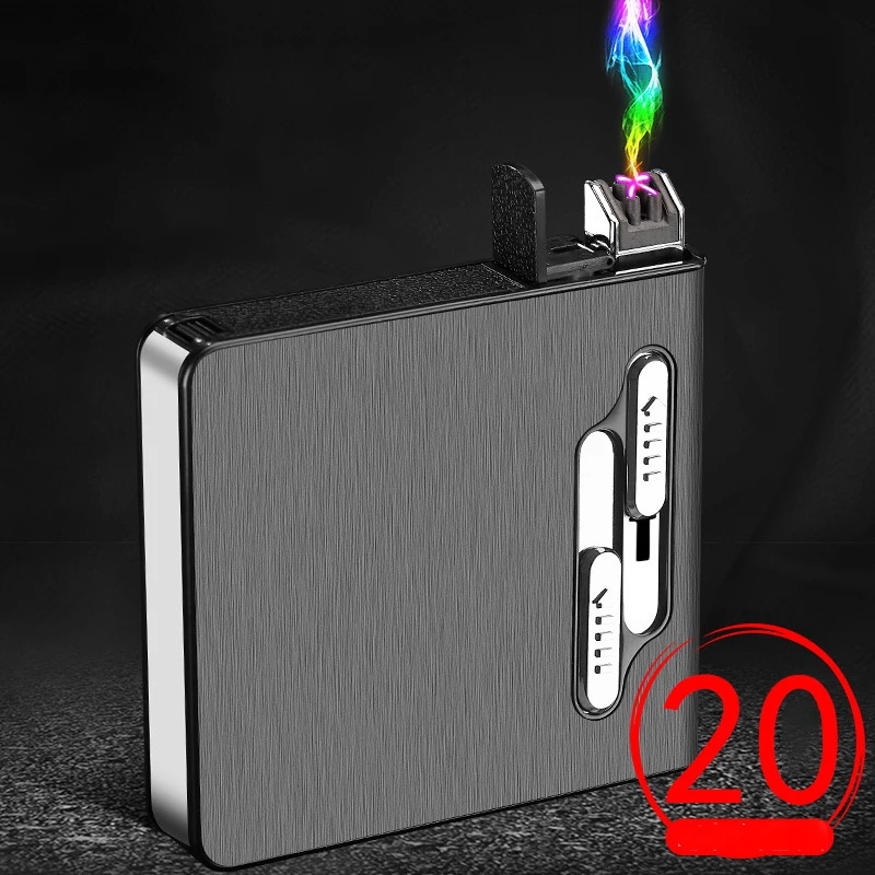 

2in1 Cigarette Case with Lighter Windproof Dual Arc USB Rechargeable Electric Lighters Can Hold 20 Cigarettes Lighters Smoking