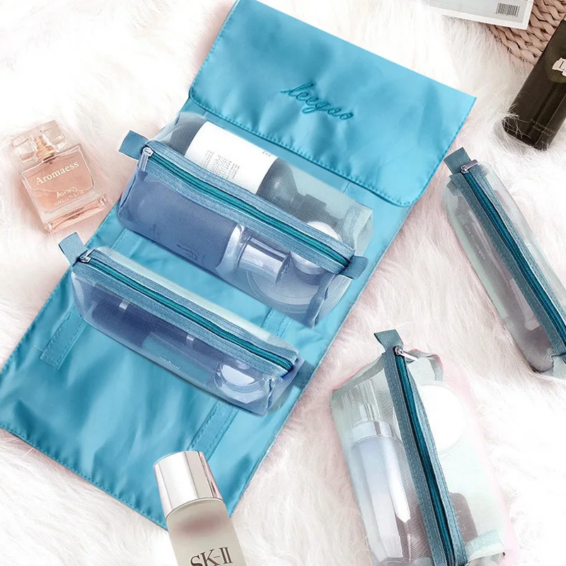 

Detachable Folding Make-up Bags For Women Portable Large Capacity Storage Hanging Bag Korean Travel Mesh Wash Bags