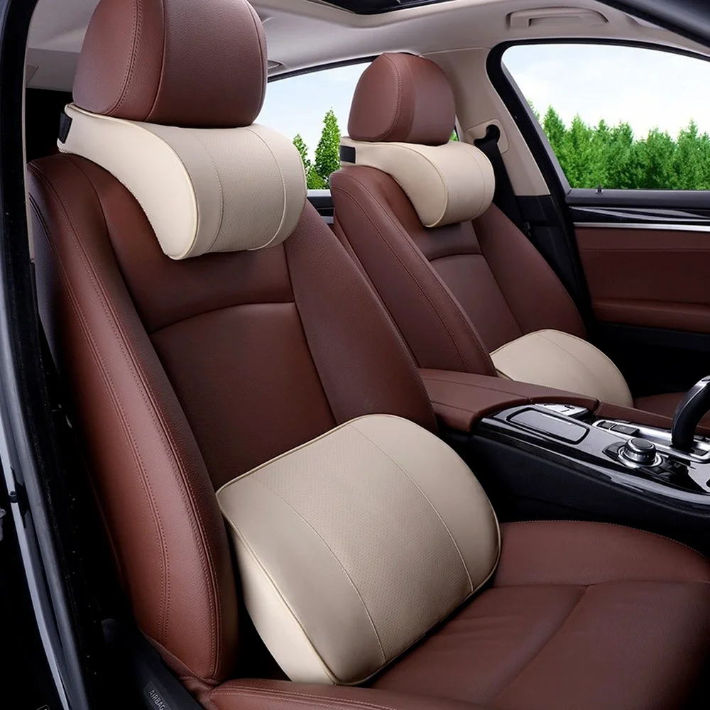 Автомобильная подушка для шеи регулируемая Кожаная с эффектом памяти на