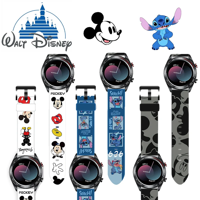 20mm 22mm Disney Mickey Stitch Cartoon Print Bracelet Strap for Samsung Glory Huami Huawei GT2 Smart Anime Cool Watch Wristband | Женская