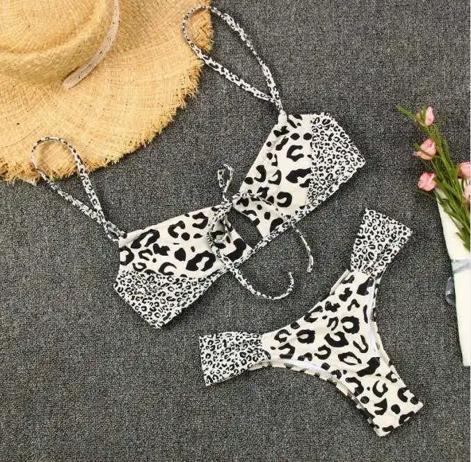 

2020 Patchwork Leopard Polka Dot Bikinis Sexy Hollow Out String Bikini Set High Cut Swimwear Women Bathing Suit Printed Biquini