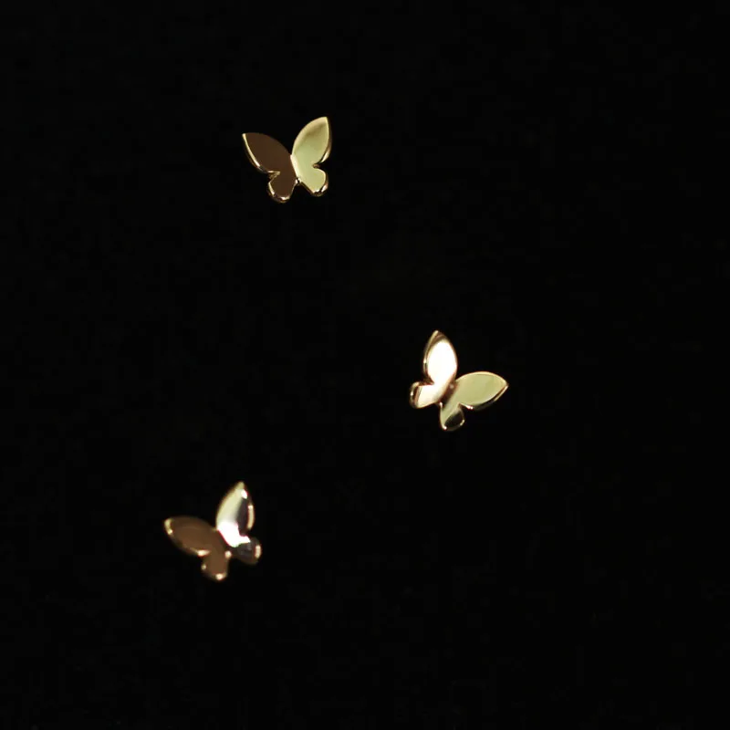 14k твердые золотые серьги бабочки мини Изящные женские Минимальный простой стиль