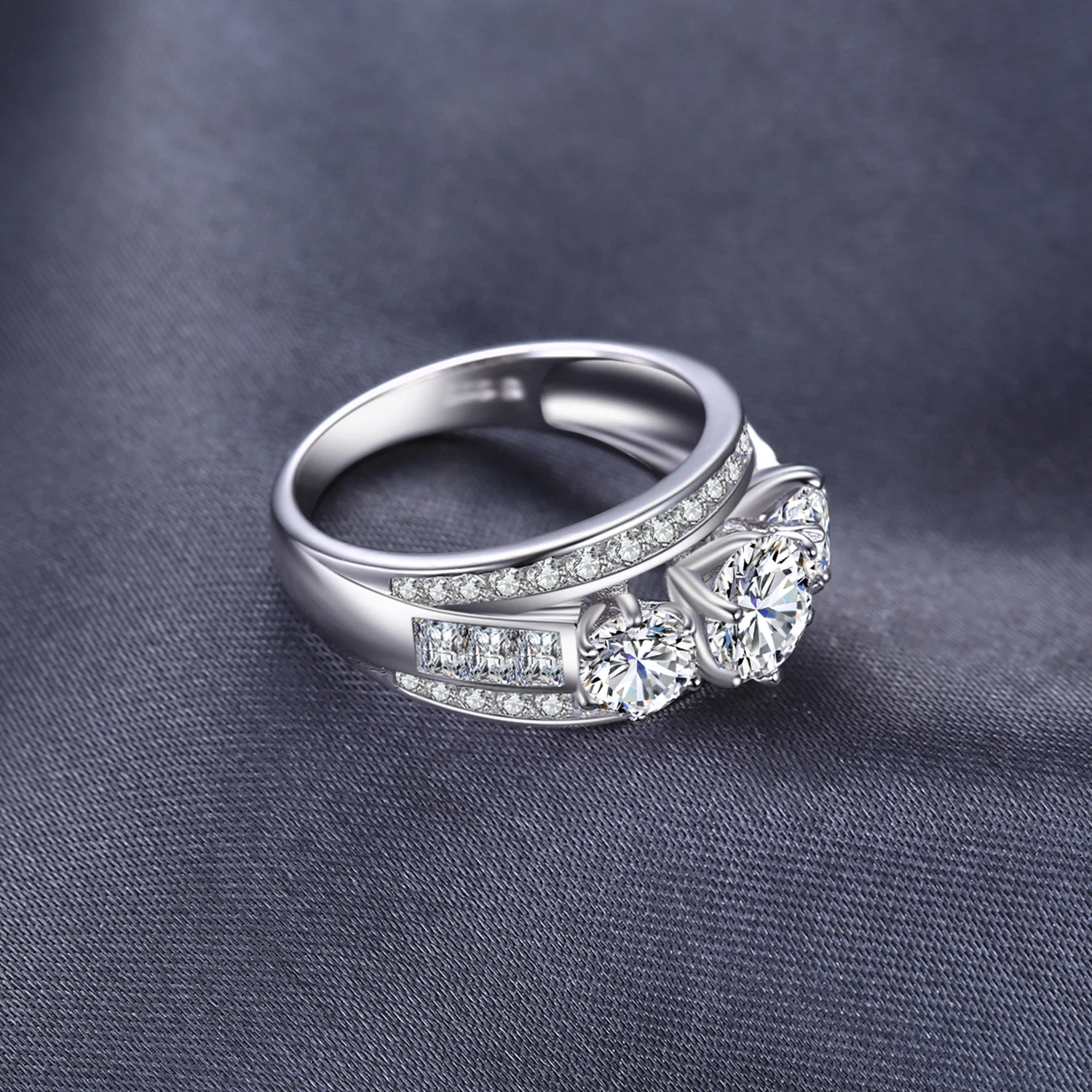 Jewelrypalace необыкновенной 2.9ct фианит 3 камень кольцо стерлингового серебра 925 женская свадебная обувь кольцо обещание Юбилей подарки