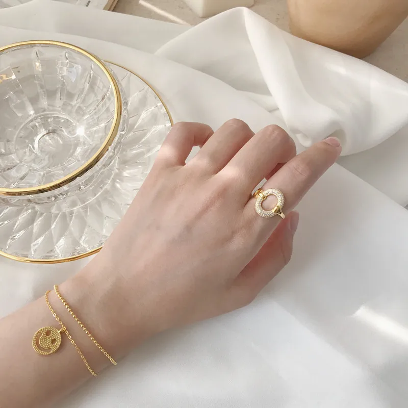 

CHOZON Japan Korean version S925 sterling silver full ring fashion gold beautiful personality zircon ring gold ring