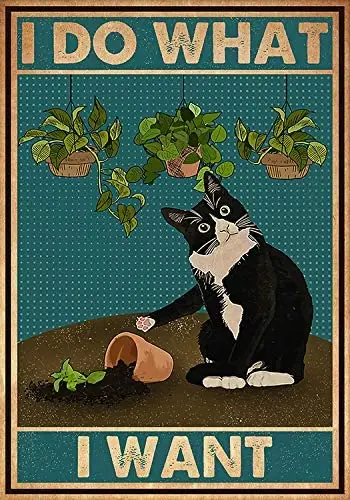 

Black Cat Decor I Do What I Want Tin Sign Art Vintage Funny Bathroom Garden Home Decor