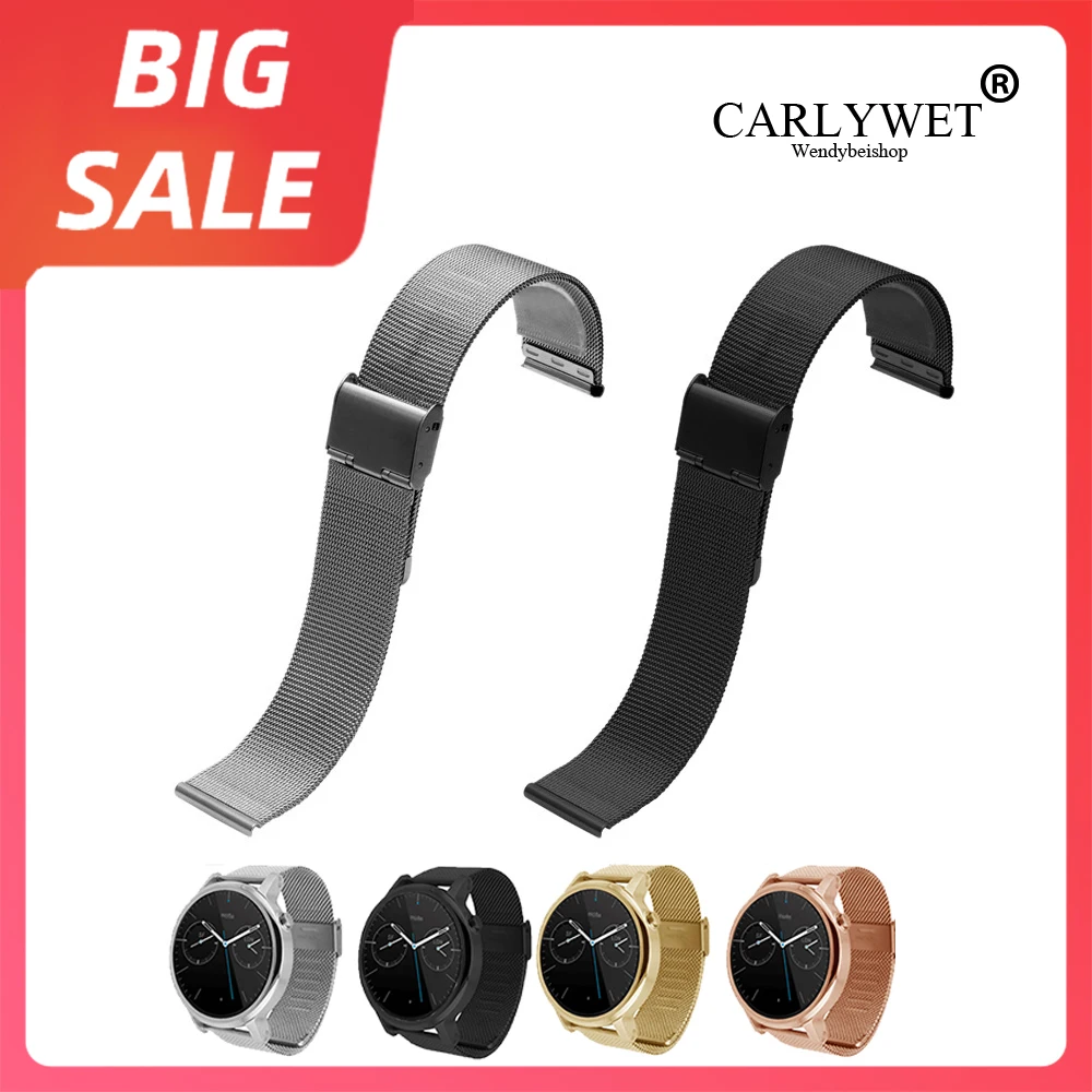 

CARLYWET 18 20 22 24mm Top Gold Ultra-thin Mesh Milanese Loop Stainless Steel Bracelet Wrist Watch Band Strap For Samsung Huawei