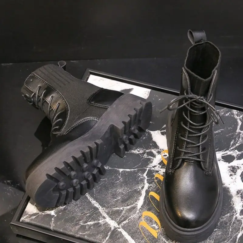 Tuyoki/женские ботинки толстые ботильоны в байкерском стиле модная женская обувь