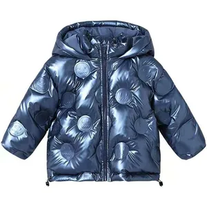 Пуховик для девочек, яркий, на белом утином пуху, вечерние капюшоном