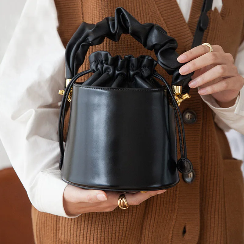 

Bucket Handbag Women Drawstring Leather Bags For Women 2021 New Small Crossbody Messenger Bag sac a main Mini Hand Purse
