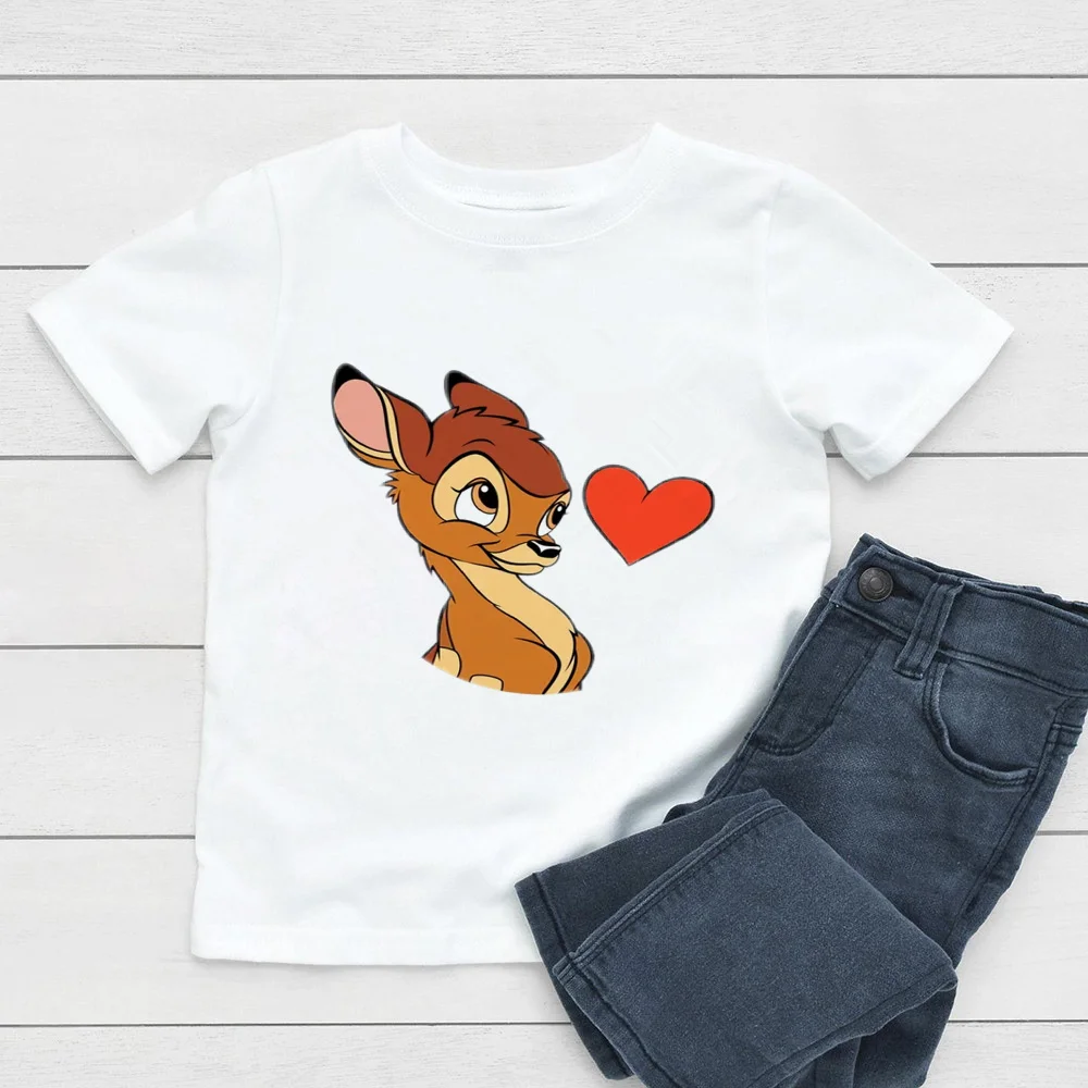 

Girls And Boys T-shirt Kawaii Deer Bambi Print Cartoon Harajuku T shirt White Casual Spring Summer New Children's Clothes