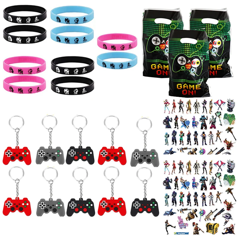 Video Game Birthday Party Favors Supplies Boys Bracelets KeyChains Stickers Bags Kids Christmas Gifts Wedding Favors Guests
