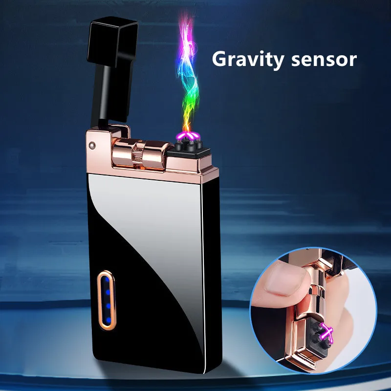 

Metal Double Arc Windproof Lighter Vibration Gravity Sensor Wheel Ignition Touch Sensor USB Charging Portable Lighter