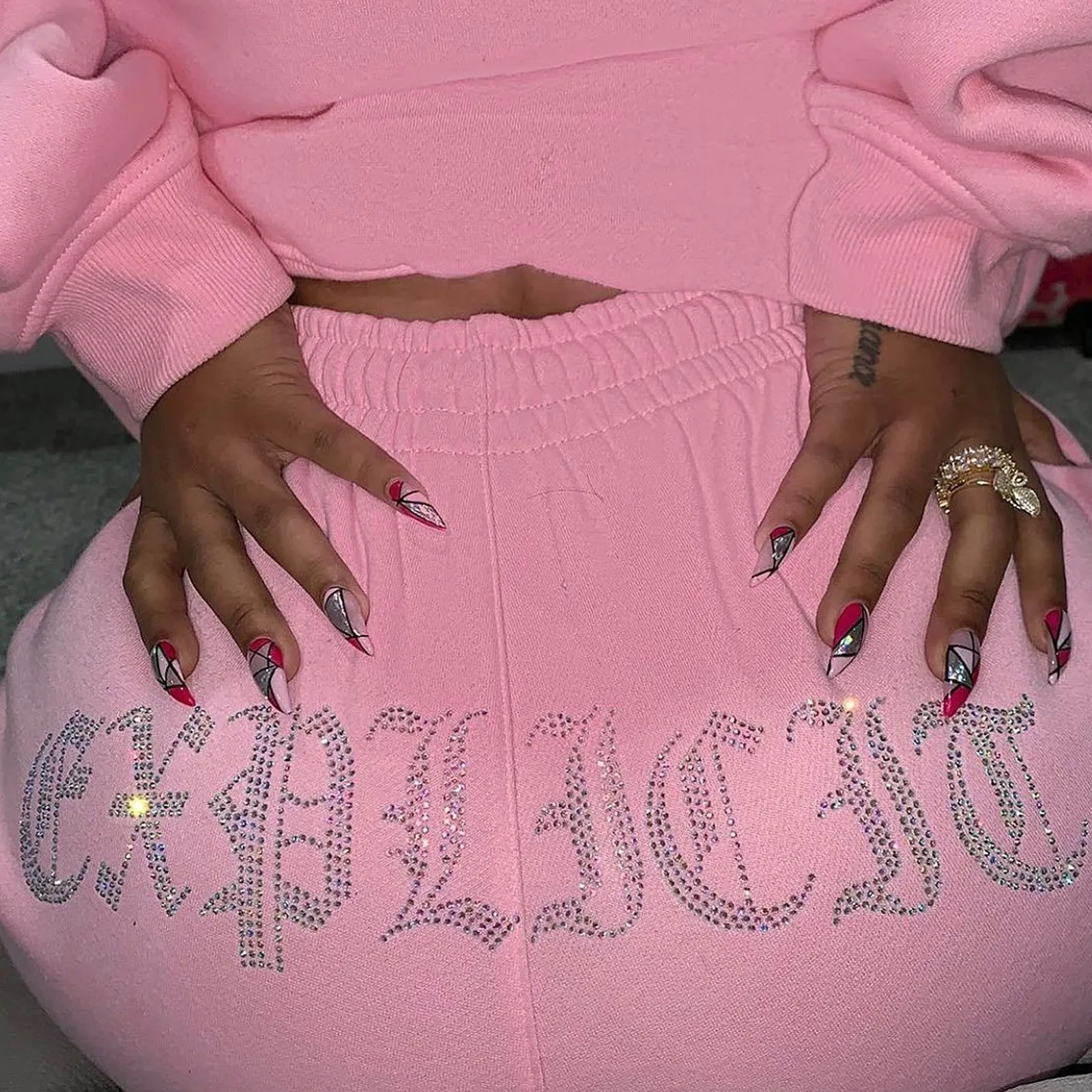 

Female Solid Color Thicken Leisure Keep Warm Hooded Women's Fleece Long Sleeve Plus Size Printed Hoodie Trousers Sports Suit