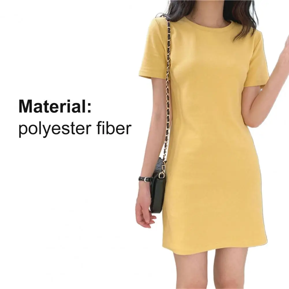 

Women Dress Solid Color Simple Summer O Neck Short Sleeve Skirt for Dating