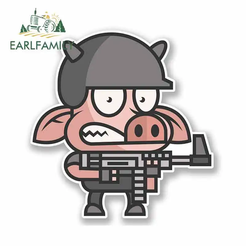 

EARLFAMILY 13cm x 12.7cm for Army Pig Cartoon Car Stickers Oem Waterproof Anime Vinyl JDM RV VAN 3D DIY Fine Decal Accessories