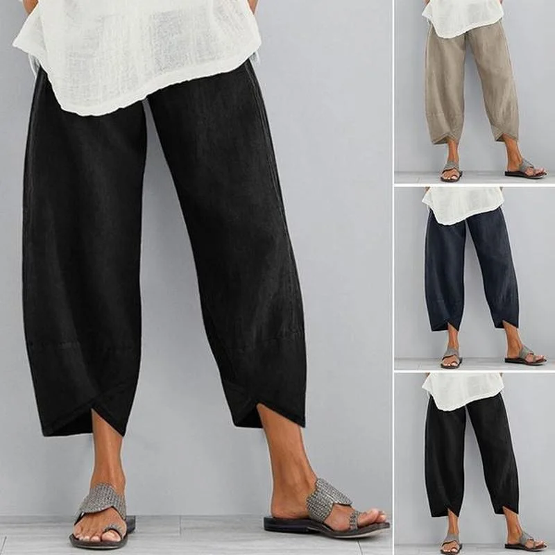 

Женские винтажные шаровары, повседневные однотонные льняные широкие брюки с эластичным поясом, Летние удобные свободные брюки