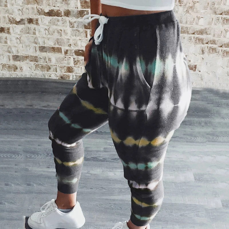 Fashion Womens Tie Dye Pants Casual Loose Streetwear Drawstring Sweatpant Workout Long Trousers with Pockets Summer Harem | Спорт и
