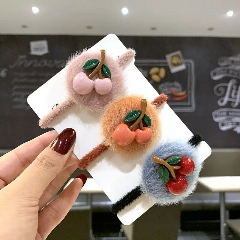 1 шт. новинка 2019 модные резинки для волос с вишенкой и искусственным мехом