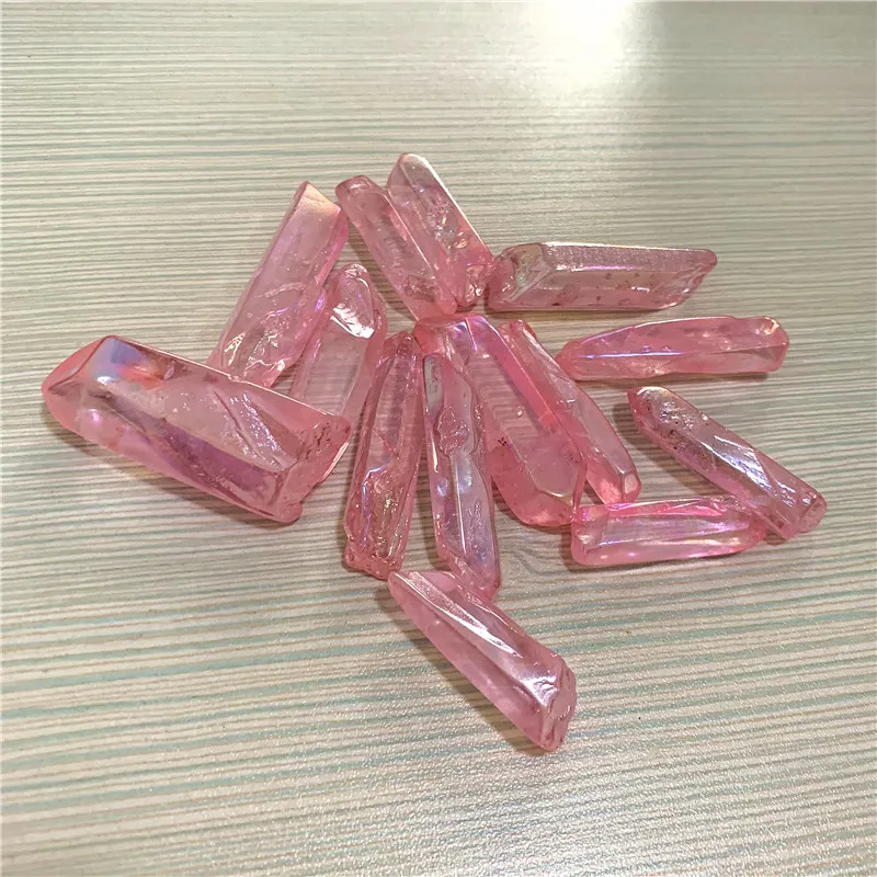 

Pretty electroplated pink rose quartz wand reiki healing crystals point for home decoration
