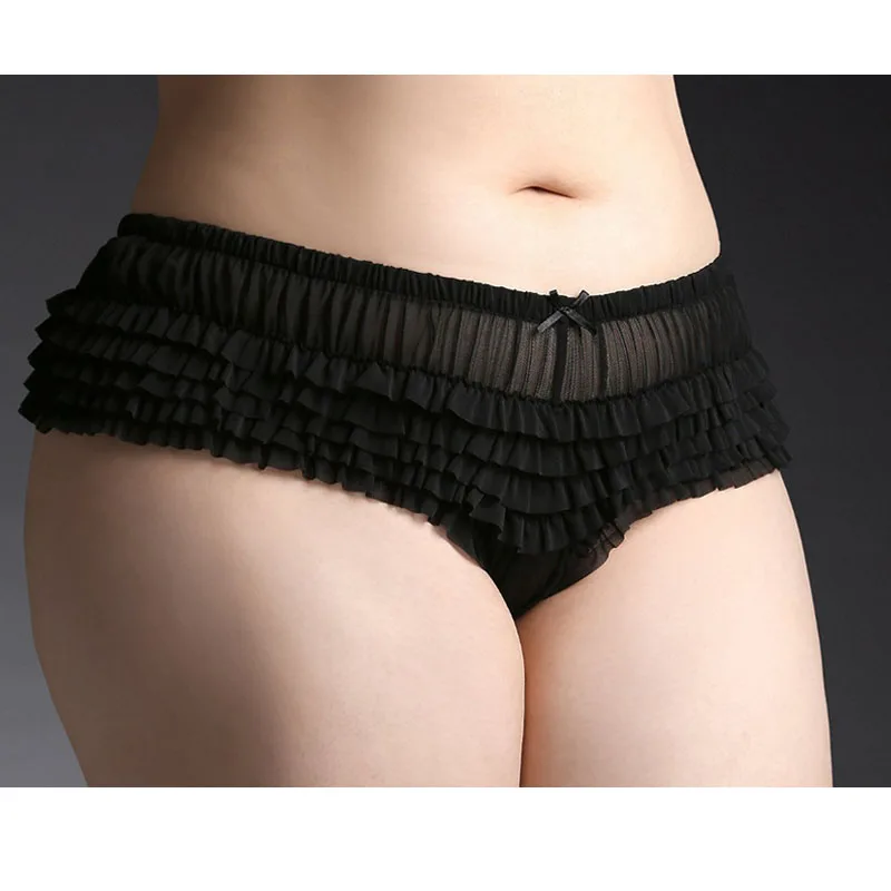 

Hot Sell Sexy Panty Women's Underwear Black Spandex Net Cloth Ruffles Big Size L/XL/2XK3XKL4XL/5XL Size Panties