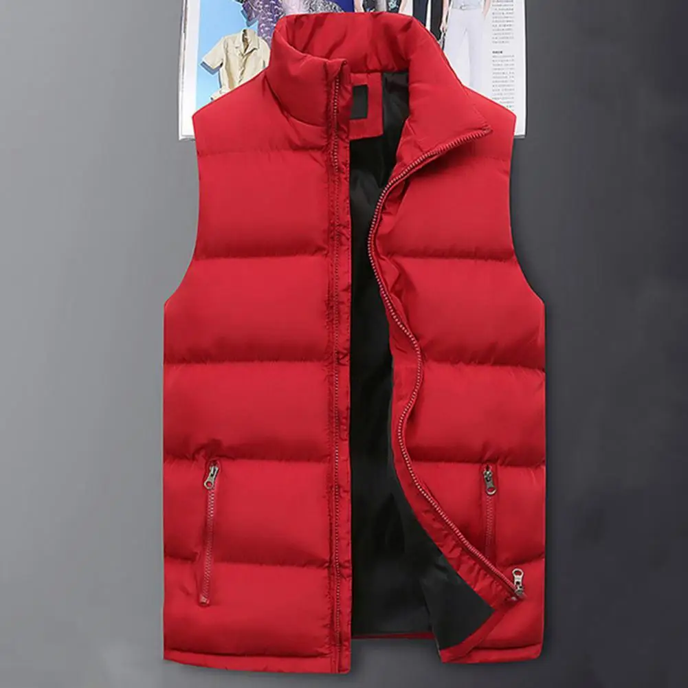 

Vest Stand Collar Padded Sleeveless Solid Color Men Waistcoat Daily Wear Mens Vest Jacket Men New Autumn Warm Sleeveless Jackets