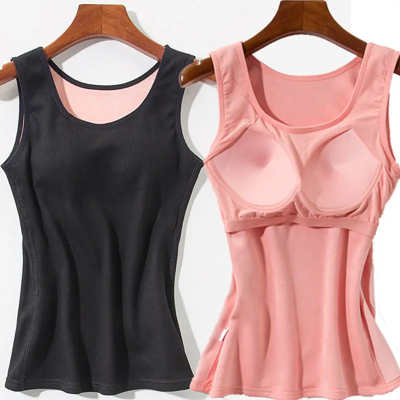 

Women 2021 Autumn Winter Fashion Thickening Warm Vest Tops Female Bra Slim Tanks Tops Ladies Solid Color Sleeveless Tops E234
