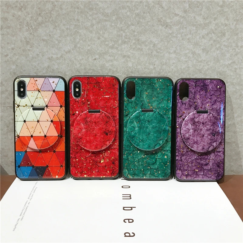 Mirror Bracket Phone Cases Glossy Drop Glue Marble Cover for Samsung Galaxy S20 S9 S8 S10 Plus Note 10 8 9 Case |