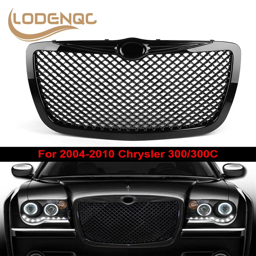 Racing Car Front Grills For 2004 2005-2010 Chrysler 300 300C Limited Touring Chrome/Black Hood Grill Mesh Grille  LC101088